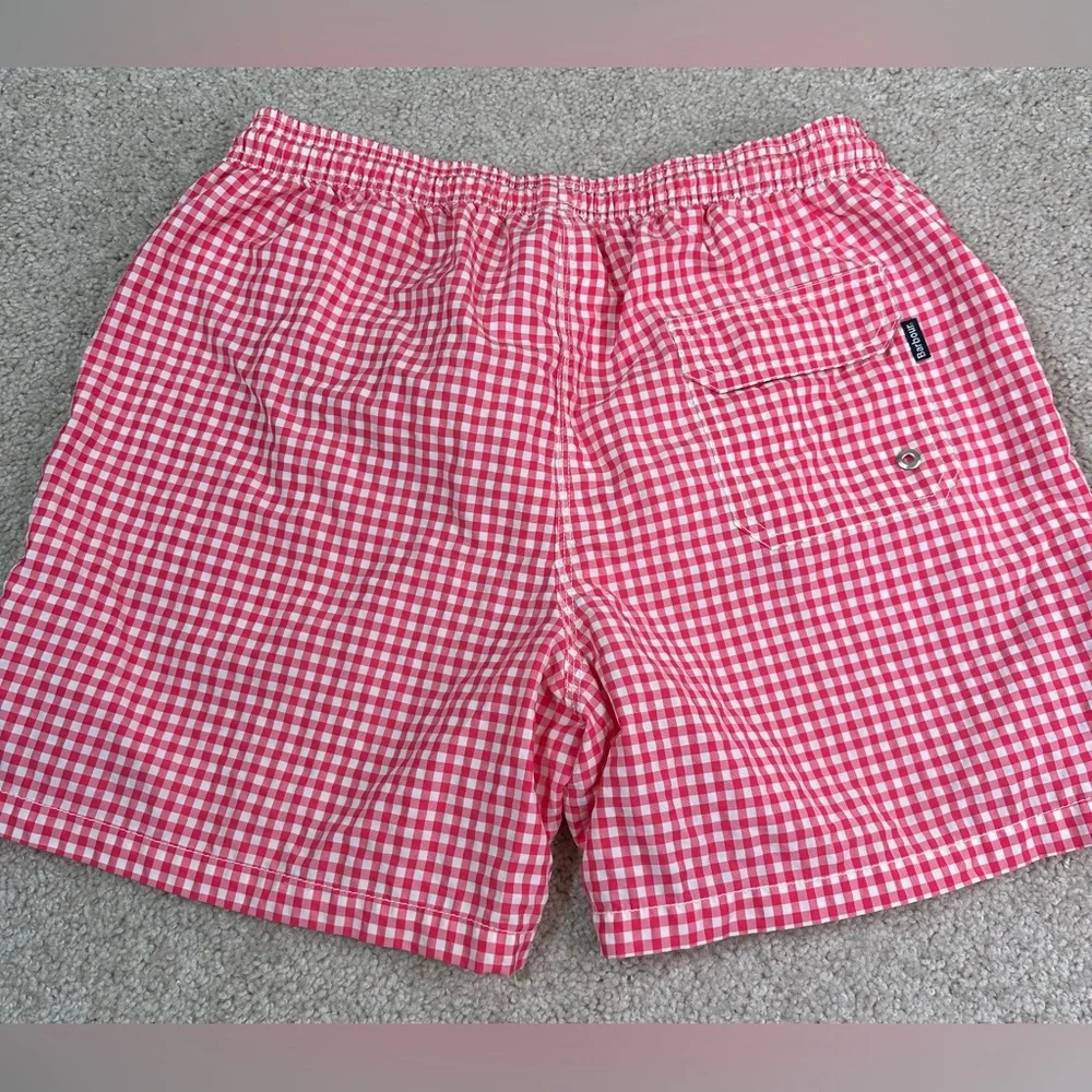 Barbour Men’s M Swim Trunks Shorts Gingham Check Reddish Pink White Beach Pool - Picture 6 of 9